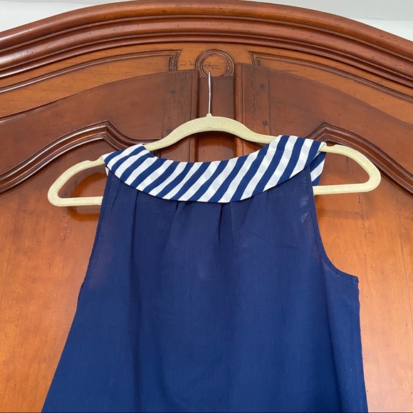 Odille Anthropologie Navy Stripe Sailor Tank with Silk Tie Collar - Picture 4 of 7